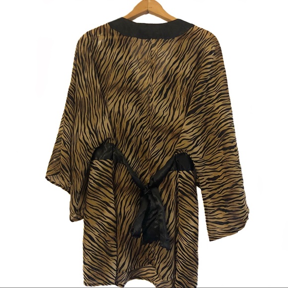 Mileage Tiger Animal Print Satin Sheer Tie Blouse - Picture 5 of 8